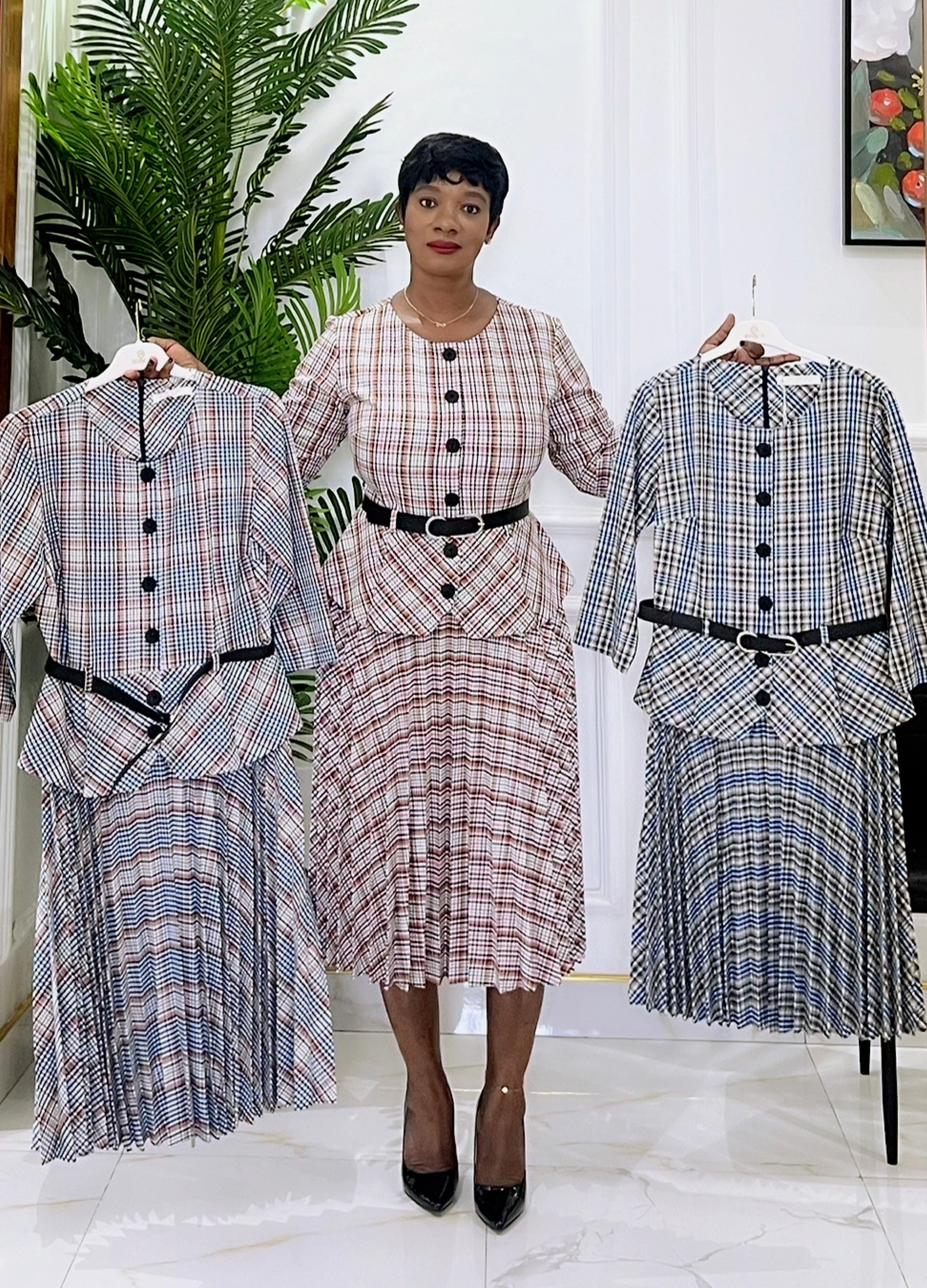 HEYLA PLEATED BELTED DRESS