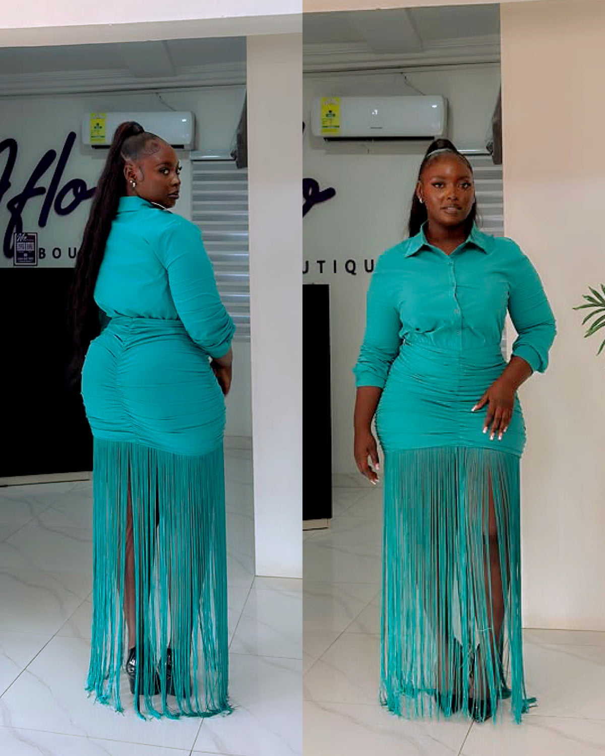 TEAL FRINGE DRESS