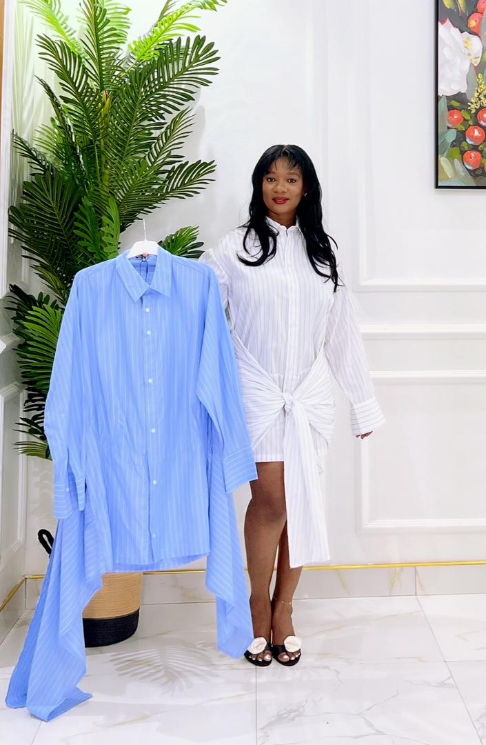 QUEENIE STRIPPED SHIRT DRESS