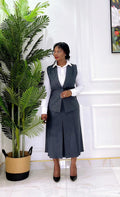 GREY VEST SKIRT SUIT